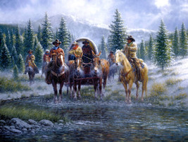 HD Giclee Print Oil painting Picture Western Cowboys walking in snow on canvas - £6.70 GBP+