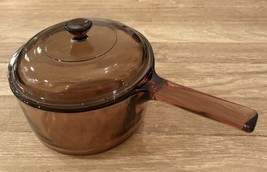 Pyrex Corning Ware Visions Amber Glass Cookware 1.5 L Saucepan Pot with Lid USA - £35.97 GBP