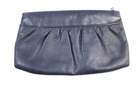 Nordstrom Classic Clutch Handbag Navy Blue Genuine Leather Retro Dressy - $24.09