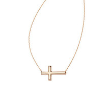14K Solid Rose Gold Sideways Cross Religious Adjustable Necklace 16&quot;-18&quot; - £248.24 GBP