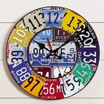 12 Inch Round Vintage License Plate Style Home Wall Decoration Clock NEW! - £10.93 GBP