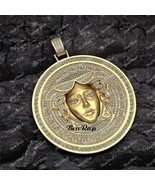 14K Yellow Gold Finish Unique Versace Style Medusa Head Medallion Pendant - £356.81 GBP