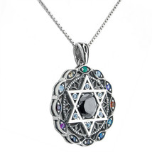 Rounded Kabbalah Pendant with Hoshen stones Silver 925 and Black Onyx - £206.28 GBP