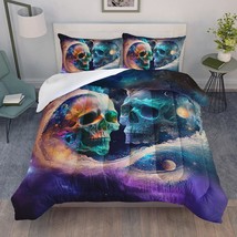Sugar Skull Comforter Set Queen Size, 3D Skeleton Bone Galaxy Planet Bedding Set - £80.66 GBP