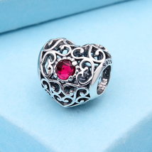 925 Sterling Silver July Signature Heart Birthstone Charm Bead - £11.58 GBP