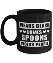 Spoons Collector Coffee Mug - Wears Black Avoids People - Funny 11 oz Black  - £12.78 GBP