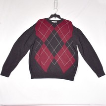 Geoffrey Beene Men&#39;s Argyle Maroon and Grey Sweater Size XL - $28.66
