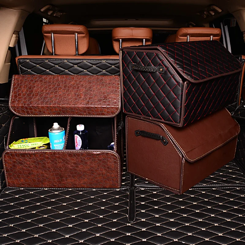PU Leather Car Organizer Box High Quality Folding Car Trunk Storage Box Stowing - £44.71 GBP+