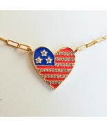 Sugarfix BaubleBar US Flag Heart Necklace Rhinestone Gold Tone Pendant 4... - £18.57 GBP