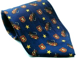Tommy Hilfiger Fishing Lure Coat Of Arms Crest Stars Silk Necktie - £14.86 GBP