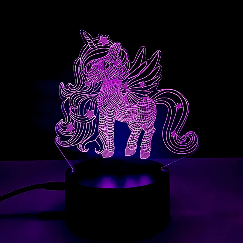 Acrylic 3D Unicorn Lamp LED Night Light Black Base - £15.12 GBP