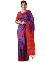 Women&#39;s Checked Cotton Blend Saree With Blouse Piece sari - £1.57 GBP