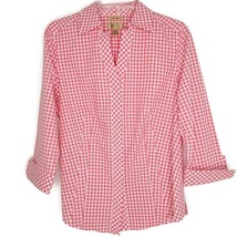 Gold Label Taylor Womens Blouse Size 10 Hidden Button Front 3/4 Sleeve Pink Chec - £10.42 GBP