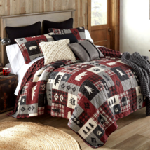 Donna Sharp Bear Peak King Quilt Set Cotton Plaid Lodge Rustic Red Buffalo Check - £98.15 GBP