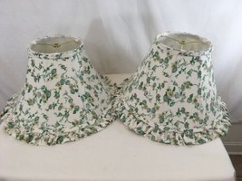 Vtg Set of 2 Matched Floral Flowers Cloth Sunroom Study Lamp Shades (2) - £61.97 GBP