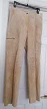 SILX 100% Suede Leather Cargo Pants Lined Camel Tan Women&#39;s 4 (Oversized) VTG - £31.11 GBP