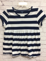 Lands End Girls short Sleeve Top Striped Navy Blue White XL 16 Cotton - $4.81