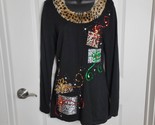 Jack B Quick Sz L Christmas Sweater Tunic Leopard Gifts Sequins Bead Emb... - $33.65