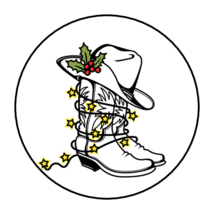 CHRISTMAS ENVELOPE SEALS STICKERS LABELS TAGS 1.5&quot; ROUND COWBOY BOOTS HA... - £5.85 GBP