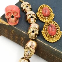 Halloween Skull Necklace Ring and Earrings in Fashion Jewelry Bundle - £21.76 GBP