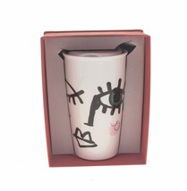 Starbucks Pink Winking Eye Siren Face Dot Art Ceramic Tumbler Traveler Mug 12oz - £51.08 GBP