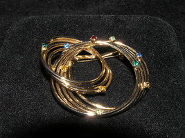 Vintage Various Colored Rhinestone Double Circle GT Pin - £6.74 GBP
