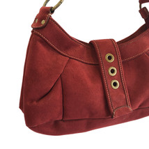 Burgundy Faux Suede Dumpling Shoulder Bag Magnetic Flap Zip Close Inner Pockets - £9.55 GBP