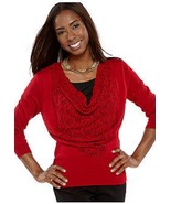 Kim Rogers Med Crocheted Front Cowl Neck 3/4 Sleeve Sweater Red msrp $48... - £13.97 GBP