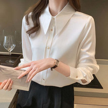 Korean Silk Women Shirts Satin Blouses Women Long Sleeve Shirts Tops(D0102HGH4RG - £84.54 GBP