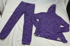 Lands&#39; End 2 Piece Pants Set Girl&#39;s L Purple Space Dye Jogger Hooded Shirt New - £11.86 GBP