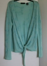 Dana Buchman Cashmere Cardigan Sweater Tie Front Embroidered Wrap Seafoam Blue - £54.92 GBP