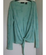 Dana Buchman Cashmere Cardigan Sweater Tie Front Embroidered Wrap Seafoa... - $69.99