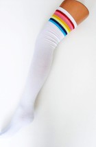 SPORTS ATHLETIC Cheerleader Socks Cotton Tube Over Knee 3 Stripes UK Whi... - £6.95 GBP