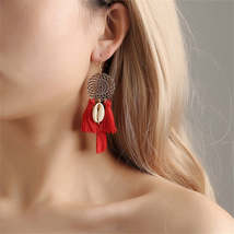 Red Polyster &amp; Shell 18K Gold-Plated Cowrie Tassel Openwork Drop Earrings - £10.44 GBP