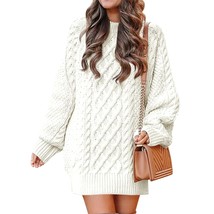 Women 2023 Fall Crewneck Long Sleeve Oversized Cable Knit Chunky Baggy Loose Kni - £73.53 GBP