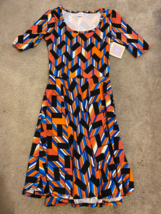NEW Beautiful Lularoe Nicole Small Geometric Geo Blue Fitted Top Full Skirt - $13.99
