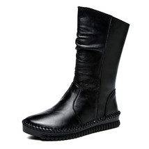 Women&#39;s Boots Autumn Leather Handmade Retro Flat Boots Flat Shoes Genuine Leathe - £79.73 GBP