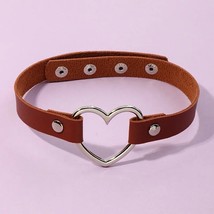 17&quot; Open Heart Brown Choker Necklace Vegan Leather Punk - $10.77