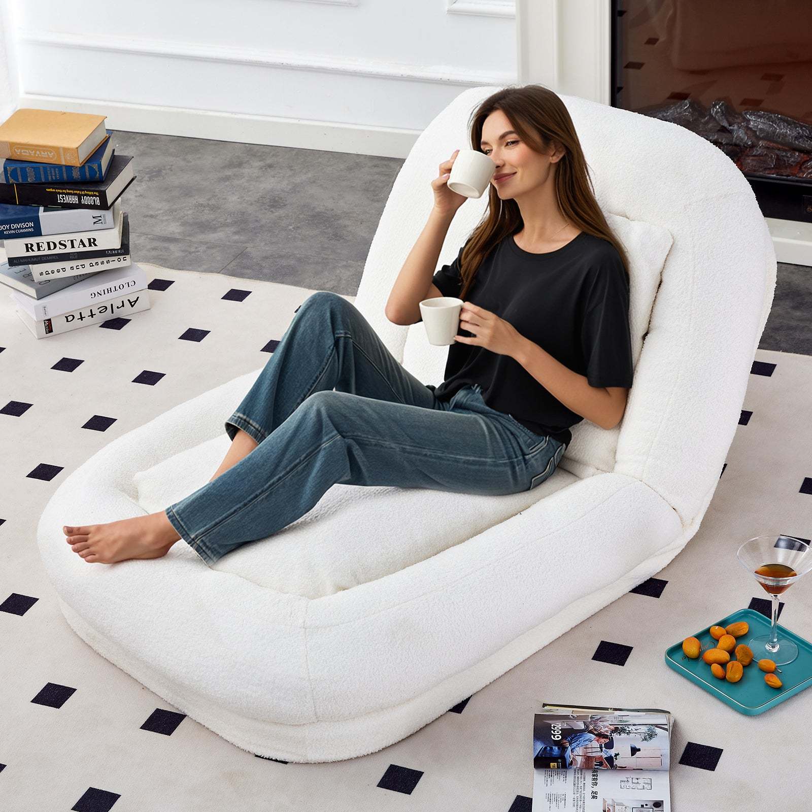 Modern Folding Beige Teddy Sofa Chair: Adjustable for Gaming & Relaxation Item image 5
