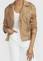 Beige Women&#39;s Genuine Lambskin Leather Jacket Handmade Casual Biker Motorcycle - £84.43 GBP