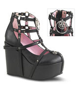 DEMONIA 5&quot; Wedge Platform Gothic Punk Ankle Boots Booties w/ Pentagram C... - $1,964.43 MXN
