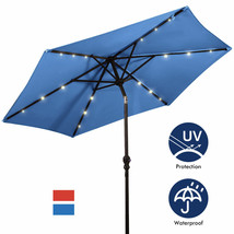 9FT Patio Solar Umbrella LED Patio Market Steel Tilt W/ Crank Outdoor Blue - £99.28 GBP