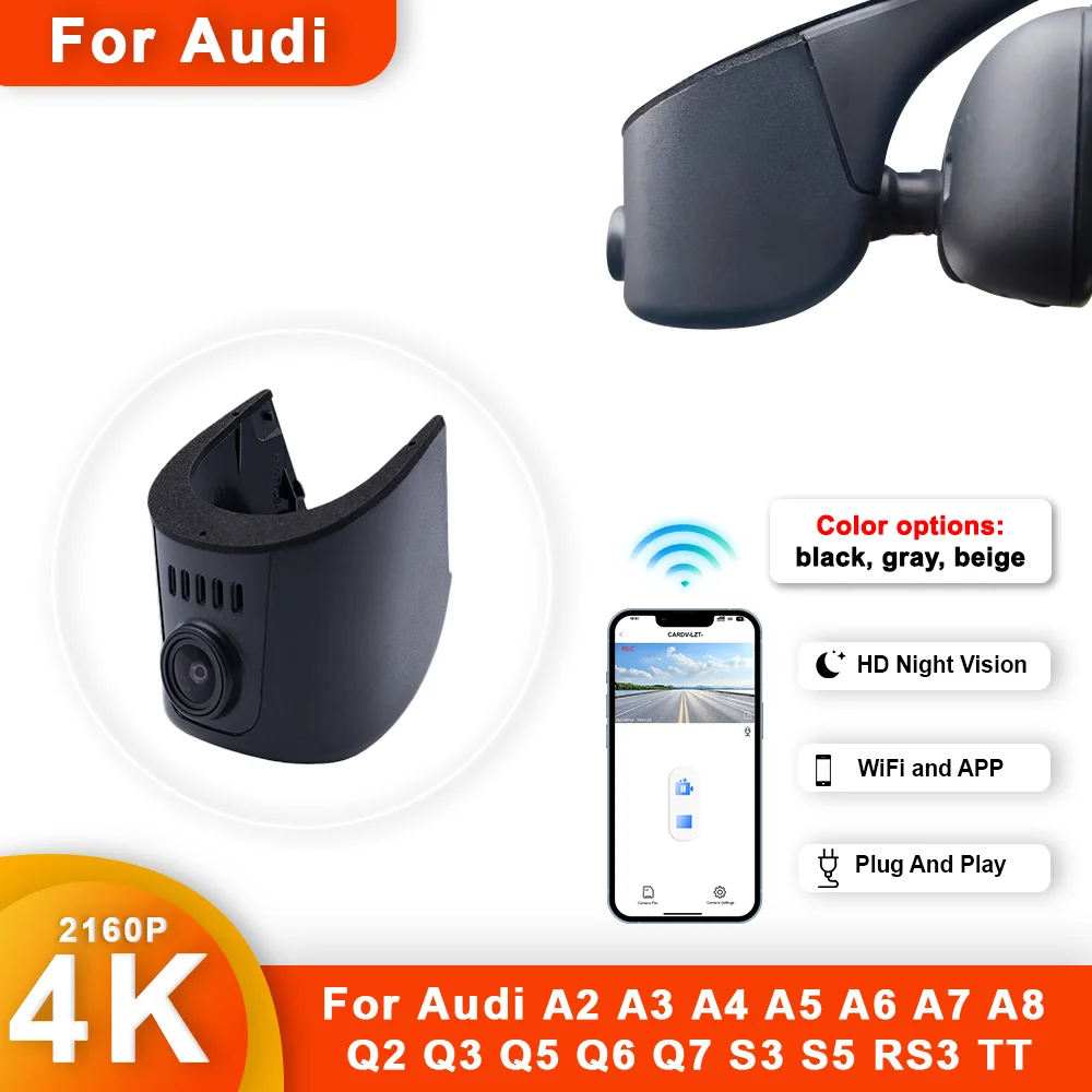 4K Dash Cam Car Camera Recorder Dashcam WIFI Car Dvr Recording For Audi A2 A3 A4 - £95.58 GBP+