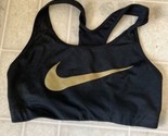 Nike Pro Classic Swoosh Black Metallic Gold Racerback Sports Bra Size Me... - $22.43