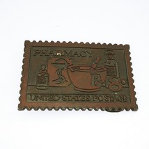 Vintage 1970s brass Belt Buckle United States Postal pharmacy stamp design - £22.53 GBP