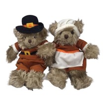 Russ Berrie Pilgrim Teddy Bears Abner Abigail Plush 10&quot; Thanksgiving Aut... - £14.54 GBP