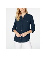 Charter Club Womens Petite PS Navy Pockets Roll Tab Sleeves Button Shirt... - £19.91 GBP