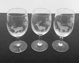 Etched Deer and Trees Wine Cordial Footed Goblet Clear Crystal 6 Ounces ... - £17.73 GBP