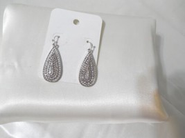 Bar111 Silver Tone 1-3/4&quot; Simulated Diamond Teardrop Fish Hook Earrings ... - £9.77 GBP