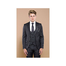 Men 3pc European Vested Suit WESSI by J.VALINTIN Extra Slim Fit JV28 black gray image 7